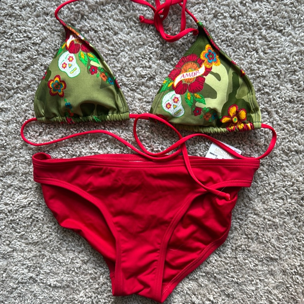 Michael Kors red Floral Bikini Set
